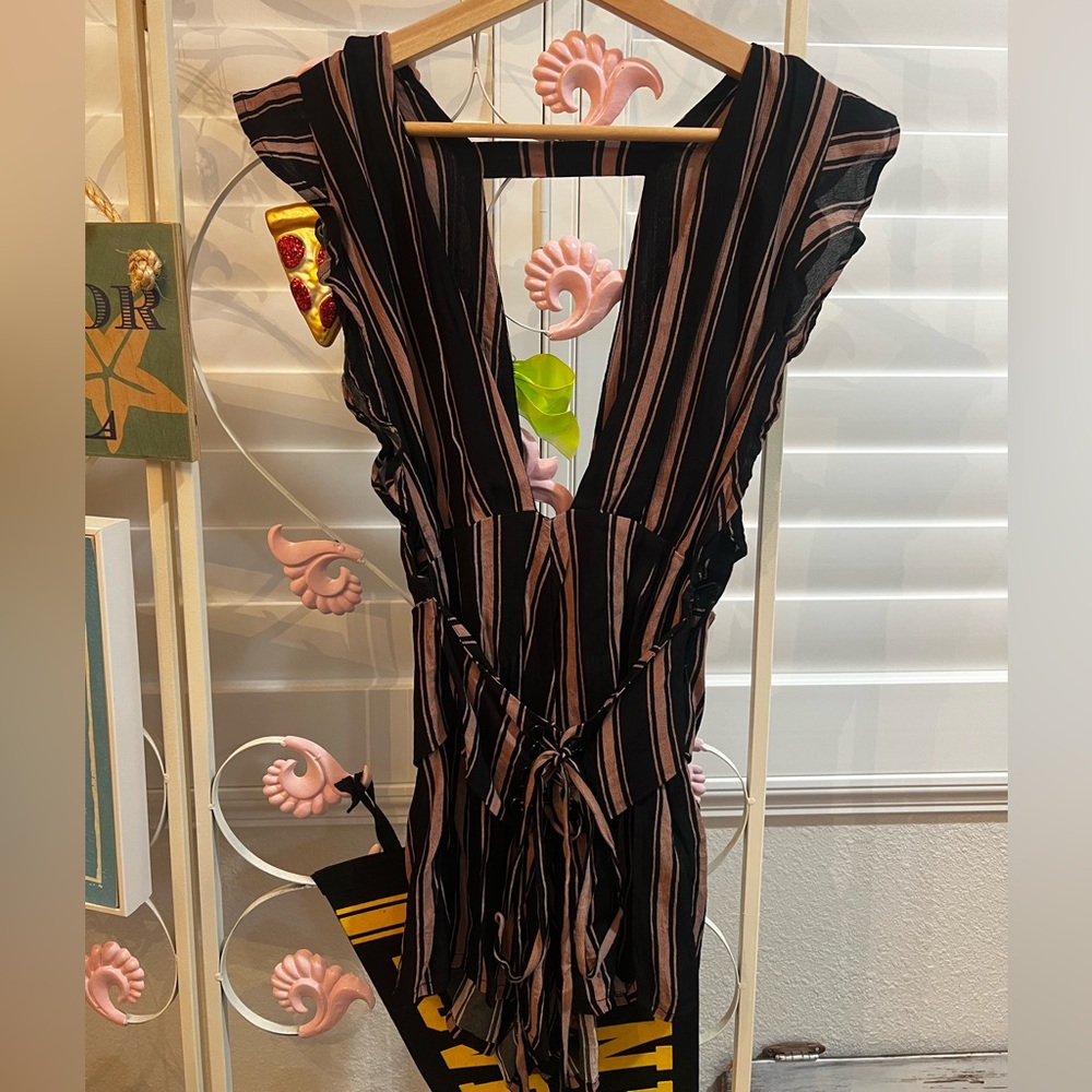 Beach Riot Black and Tan Striped Jumpsuit